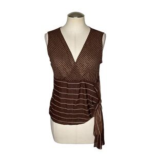Self Esteem Brown Polka Dot Wrap Top Large Made in USA